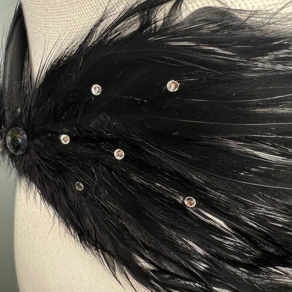 Vintage 90s Size Medium Large Black Feather Rhinestone Belt Wide Stretch Cinch main image 10
